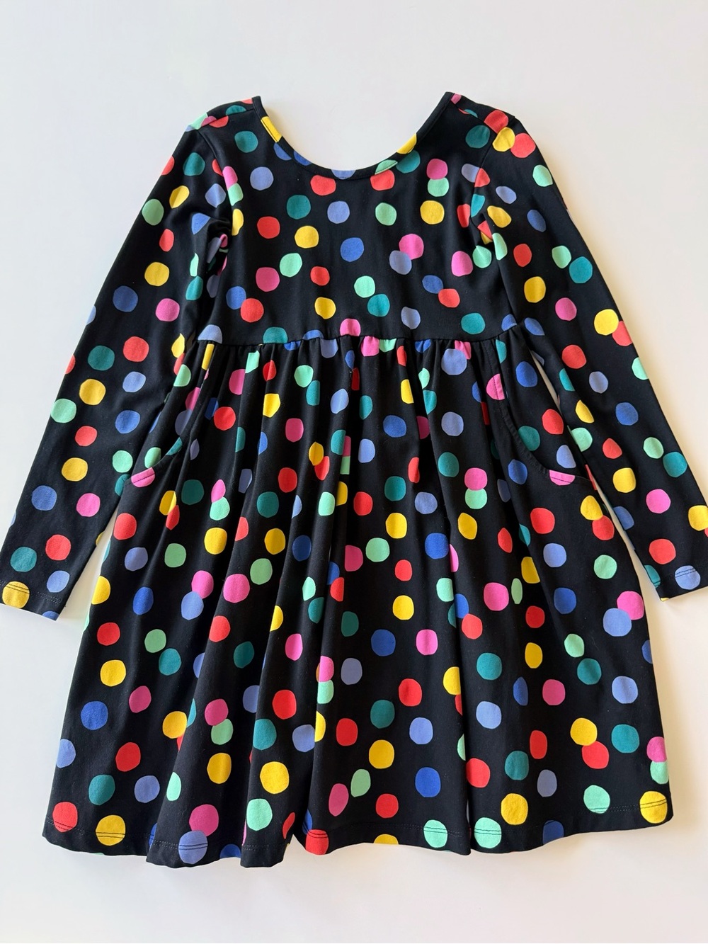 Hanna Andersson Black Long-Sleeve Dress with Multicolor Polka Dots